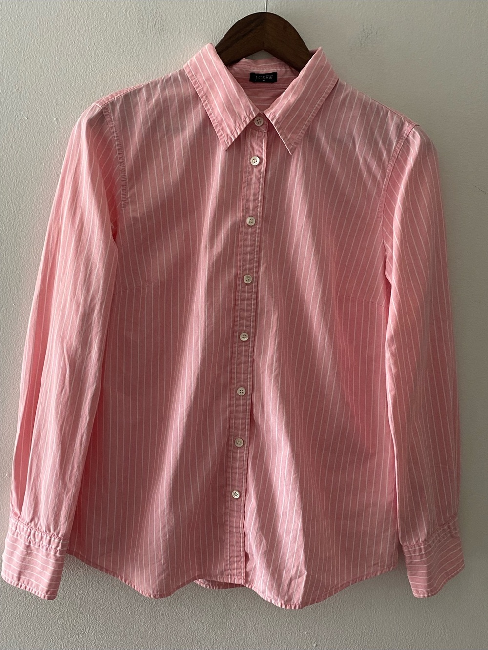 J.Crew Women’s Pink White Striped Button Up Shirt Long Sleeve